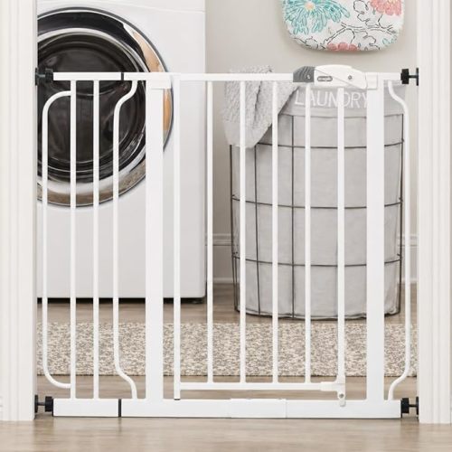 Regalo Safety 29-38.5" Baby Gate for Doorways & Bottom of Stairs, Pressure Mounted Baby Gate with Door for Babies, Toddlers & Pets, Tested & Safe for 30 Years, American Designed, American Owned, White