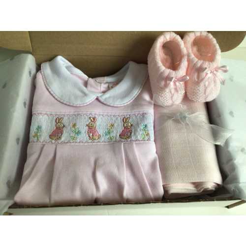 Baby girls Peter rabbit baby hamper, personalised baby gift, baby shower, new parents gift