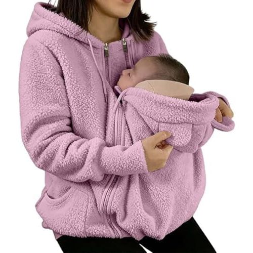 Women Fleece Zip Up 2 in 1 baby Wearing Jacket Thicken Warm Winter Maternity Coat for Mom baby Wearing Clothes