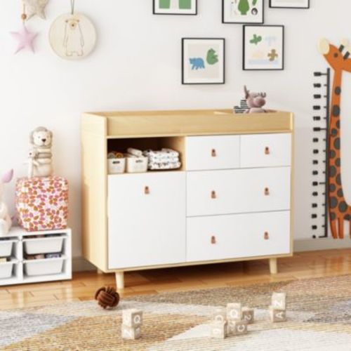 Diaper Table with 4 Drawers, Baby Changing Station with Storage Compartments