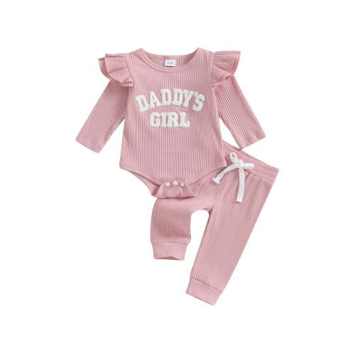 Bagilaanoe 2pcs Newborn Baby Girl Pants Set Long Sleeve Letter Embroidery Romper Tops + Leggings 3M 6M 9M 12M 18M Infant Casual Clothes