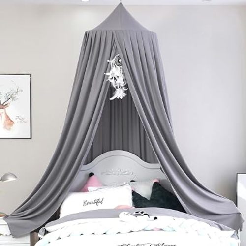 Princess Bed Canopy for Girls, Extra Large Hanging Canopy for Bed, Dreamy Play Tent for Girls Room Bedroom Decoration, Breathable Canopy Bed Curtain for Children Reading Nook - Elegant Gray