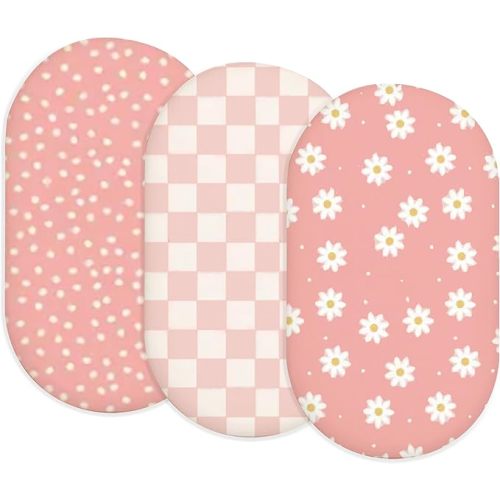 Bassinet Sheets for Baby Girls Boys 2 Pack, Fitted Baby Mattress Sheet for Rectangle, Oval, Hourglass Bassinet Mattress, Breathable Cozy & Universal Fit (Blush Berry)