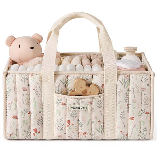 Blissful Diary Baby Diaper Caddy Organizer,Baby Diaper basket, Portable Nappy caddy, Wildflower
