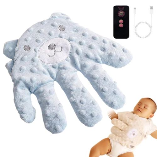 Baby Soothing Palm, Baby Patter for Sleep, Baby Startle Prevention Hand Glove Electric Baby Hand Pillow Red Bean Filling Cute Baby Soothing Palm for Newborns Baby Girl Baby Boy (Blue Bear)