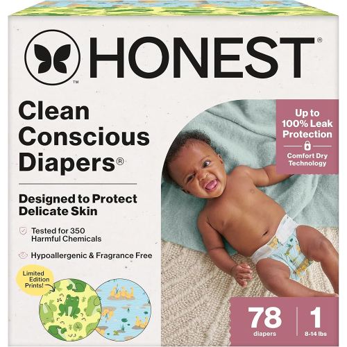 Amazon.com: The Honest Company Comfort Dry Disposable Diapers for Sensitive Skin, Hypoallergenic, All The Alpacas + Turtle Time, Club Box Size 1 (8-14 lbs) 78 Count : Everything Else