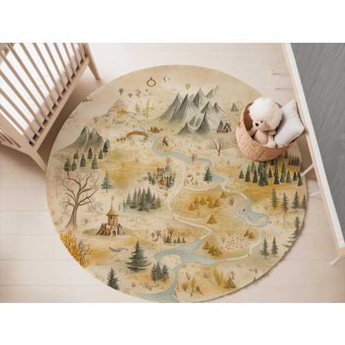 Kids Adventure Map Rug: Washable Velvet Playroom Carpet