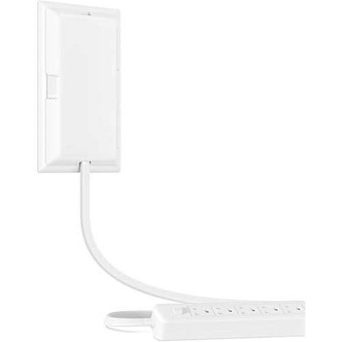 Outlet Cover Extension Cord 6 Feet, Ultra-Thin Outlet Concealer with Flat Plug Power Strip 5 AC Outlets, Childproof Flat Extension Cord Outlet Cover, 1875W for Kitchen, Home, Office