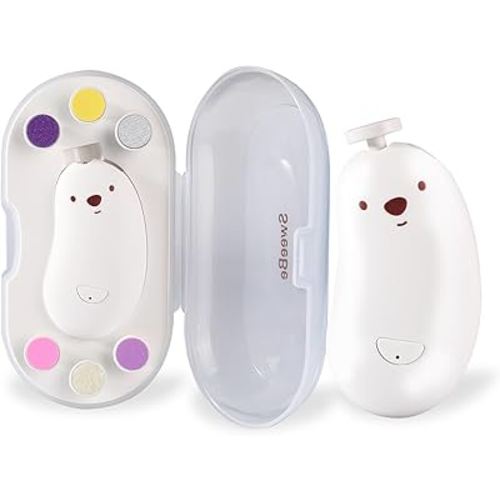 Baby Nail File Electric, Gentle Rechargeable Nail Trimmer, Baby Nail Clippers Grooming Kit Manicure Set for Infant Toddler or Adults, 6 Grinding Head Replacement Pads White