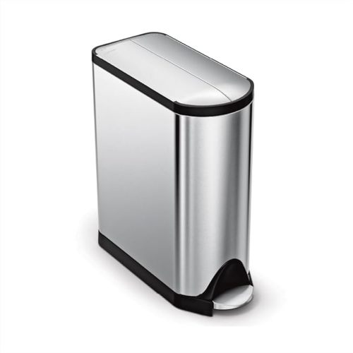 simplehuman Butterfly Step Can, 18L / 4.8 Gallon Trash Can with Upgraded Odor Control for Bedrooms, Bathrooms, Nurseries, 150,000-Step Pedal, Lid Shox® Silent Close, White Steel