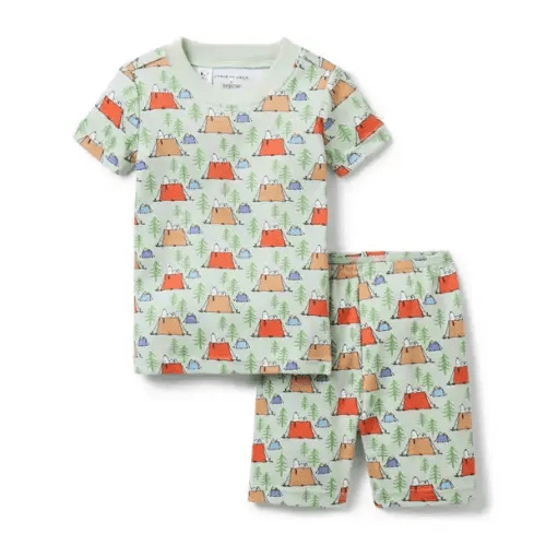 Boy Green Pebble Snoopy Camp Good Night Short Pajama In Peanuts Snoopy Camp by Janie and Jack