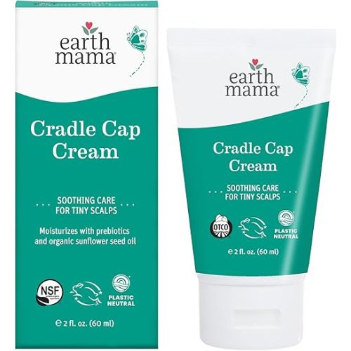 Earth Mama Cradle Cap Cream, 2 oz – Gentle Cradle Cap Cream for Babies, Organic Scalp Moisturizer to Help Soften Flakes, Cradle Cap Kit Essential