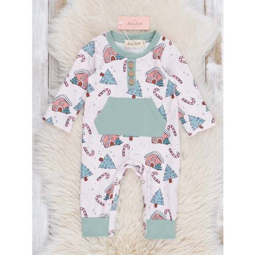 Mint Christmas Village Pocket Romper