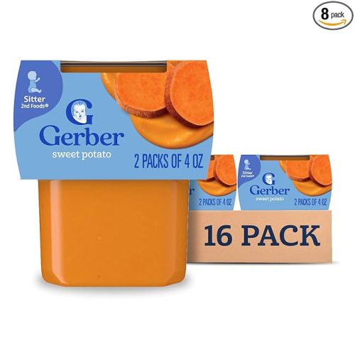 Gerber Stage 2 Baby Food, Sweet Potato Puree Tubs, No Added Salt, No Artificial Colors or Flavors, Baby Puree, 16-Pack