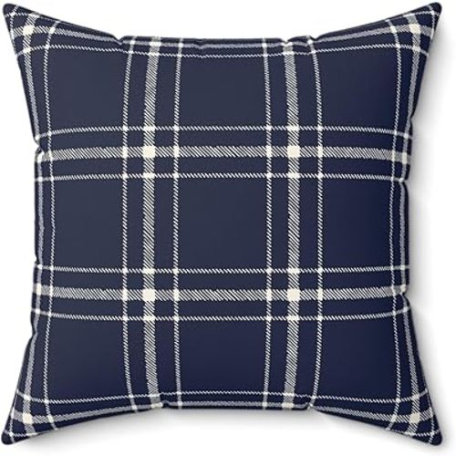 Blue Plaid Decorative Pillow, Cozy Home Accent, Sofa Cushion, Farmhouse Decor, Gift for Housewarming, Rustic Style