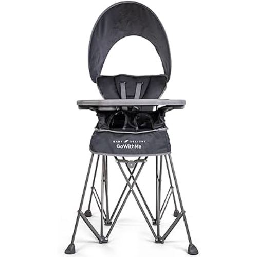 Baby Delight Go with Me Uplift Deluxe Portable High Chair | Sun Canopy | Indoor and Outdoor | Grey