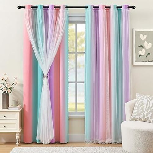 XiDi Double Layer Blackout Curtains for Nursery Girls Bedroom 84 Inch Long