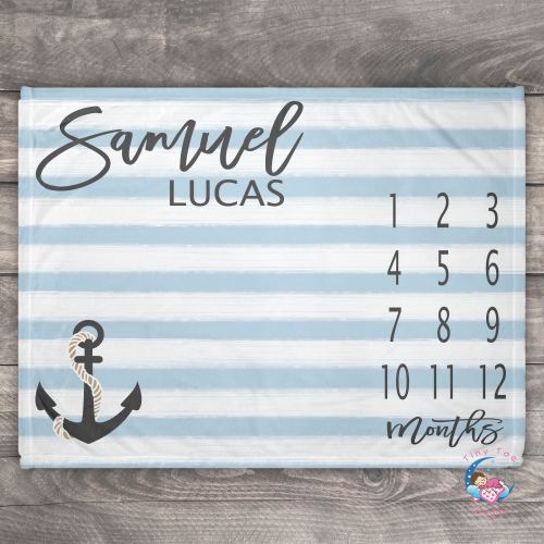 Milestone Blanket Nautical Baby Blanket Nautical Anchor Blanket Swaddle Personalized Minky Stripe Blanket Custom Baby Blanket Infant Newborn