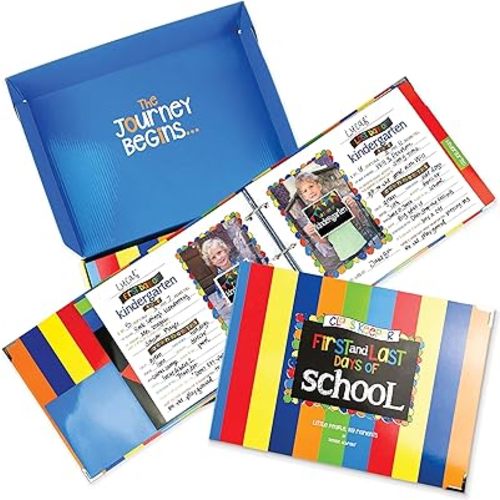 Class Keeper School Memory Book, Primary Stripes Scrapbook Album for Kids - Preschool to College, Keepsake Pocket for Every Grade, Photo Pages for Class Photos & School Pictures 1 Pack