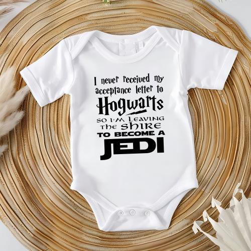 Hogwarts Shire Jedi Baby Onesie | Funny Nerdy Bodysuit | Geek Baby Gift | Fantasy Movie Mashup Outfit | Cute Newborn Gift