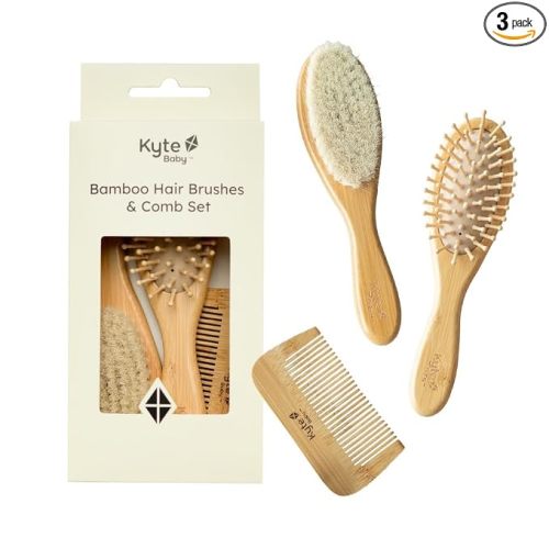 Kyte BABY Bamboo 3-Piece Brush Set - 1 Goat Hair Brush, 1 Wooden Bristle Brush and 1 Bamboo Comb