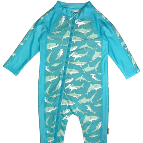 Sunsuit - Long Sleeve Romper Swimsuit | "Deep Blue Sharks"