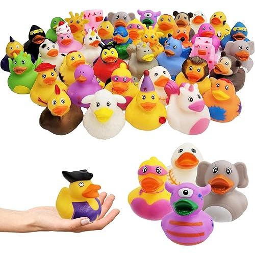 Assortment Rubber Duck Toy Duckies for Kids, Bath Birthday Gifts Baby Showers Classroom Incentives, Summer Beach and Pool Activity, 2" (10-Pack)