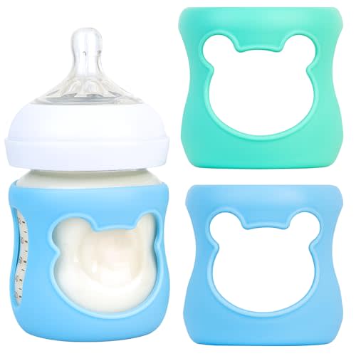 Philips Avent Baby Bottle Sleeves - Anti Breakage Holder for Avent Natural Glass Bottles (4oz, Pack of 2 - Blue/Turquoise)