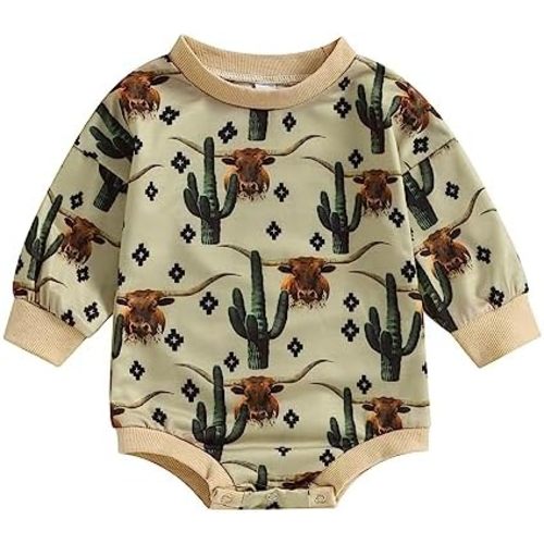 Baby Cowboy Outfit Newborn Boy Girl Western Sweatshirt Romper Long Sleeve Bodysuit Infant Fall Winter Clothes