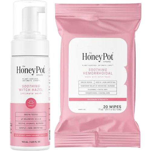The Honey Pot Company - Witch Hazel Feminine Wash and Wipe Bundle - Postpartum Essentials - New Mom Must Haves