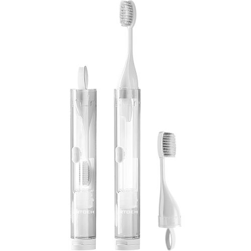 Travel Toothbrush with Built-in Toothpaste Container, Foldable Toothbrush with 2 Soft Brush Head, Portable Reusable Toothbrushes for Business Trips, Camping, Travel Size(White)