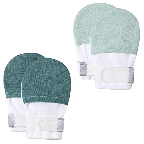 HAPIU Baby No Scratch Mittens Stay On, 100% Cotton Breathable, Adjustable Infant Gloves for Boys Girls, Newborn - 12 M