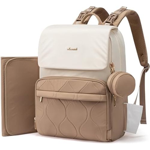 LOVEVOOK Diaper Bag Backpack, Baby Travel Bags for Boys & Girl, Toddler Waterproof Diaper Bag w/Changing Pad (Beige khaki, 17.3''-Large)