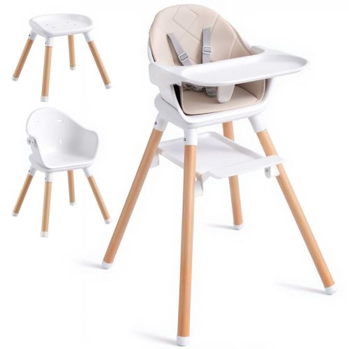Baby & Toddler High Chair, Solid Wood Legs, 5-Point Harness, Adjustable Footrest, Detachable Tray