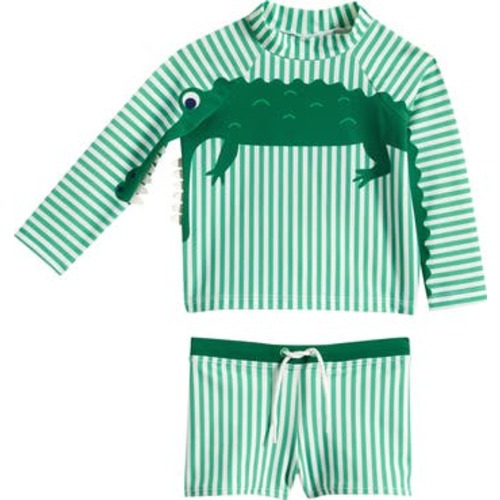 Stripe Long Sleeve Two-Piece Rashguard Swimsuit, 9-12M
