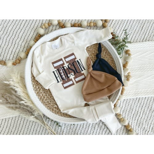 Personalized Baby Boy Name Outfit | 100% Cotton Oatmeal Beige Romper F – Wonderfully Made