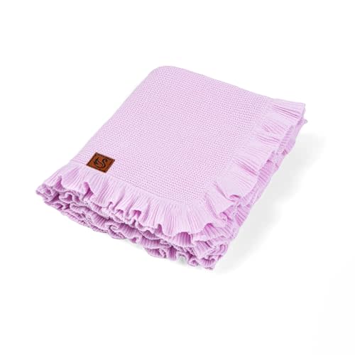 Ruffle Knit Blanket for Baby - 100% Luxury Soft Cotton Knit Warm Cozy Cuddle Stroller Crib Blanket for Newborns, Infants, & Toddlers (Lilac)