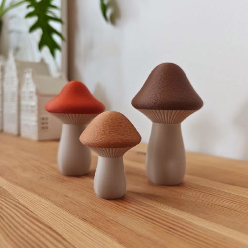 Mushroom Decor Set of 3, Mini 3D-Printed Toadstools, Neutral Autumn Table Accents, Fall Decor