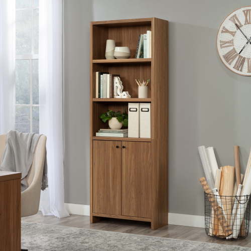 Mainstays Westley 5 Shelf Bookcase with Doors, Warm Walnut Finish