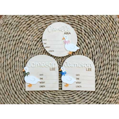 Personalized Silly Goose Birth Announcement - Engraved Wood Baby Shower Gift