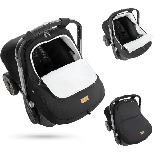 Bioby Winter Baby Car Seat Cover, Infant Car Seat Cover for Boy Girl, Roomy, Cozy, Warm, Waterproof Baby Carseat Covers Canopy with Thickened Fleece Lining, Breathable Hole, Universal Fitted Black
