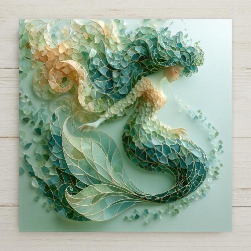 Mermaid Wall Art Ceramic Tile Sea Glass Style Coastal Ocean Decor Turquoise Beach House Fantasy Nature Art