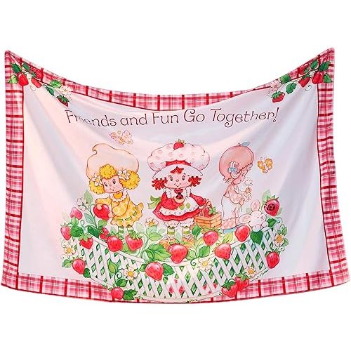 Strawberry Shortcake Tapestry Cute Vintage Wall Tapestry for Living Room Bedroom, Pink
