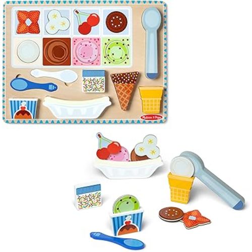 Melissa & Doug Ice Cream Wooden Magnetic Puzzle Play Set, 16 Magnet Pieces with Scooper, Wooden Play Food Toy for Boys and for Girls Ages 2+