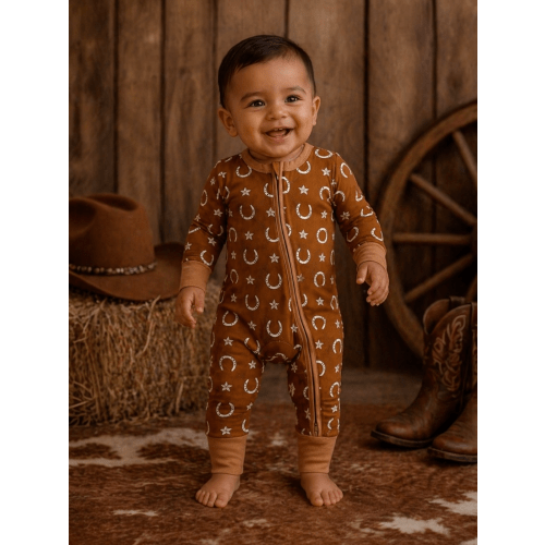 2-Way Zip Romper, Rusty Horseshoe