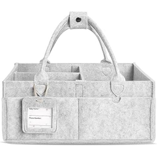 GEMII Diaper Caddy Organizer - Large Baby Caddy Organizer with Handle for Newborn Essentials Boy or Girl (Gray, Large)
