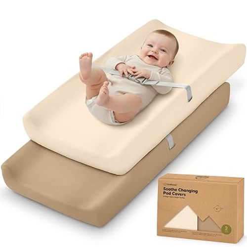 2-Pack Organic Changing Pad Covers for Girl, Boy, Neutral - 100% Cotton Changing Table Pad Cover, Soft Baby Nursery Diaper Changing Pad Sheets, Contour Changing Pads Liners, Change Pad Cover (Pecan)