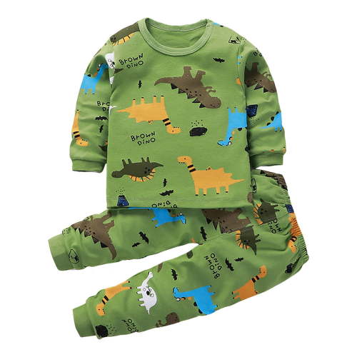 KPOPLK Toddler Clothes Outfit Fall Baby Boy Cartoon Print Long Sleeve Shirt Pants Winter 2 Piece Clothing Set(3-6 Months,Green)