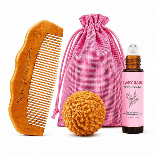 DUPAI Labor Focus Trio, Birth Comb, Massage Ball & Clary Sage Roller | 37+ Week Routine, Hospital Bag Essentials, Sensory Grounding, Labor and Delivery Essentials