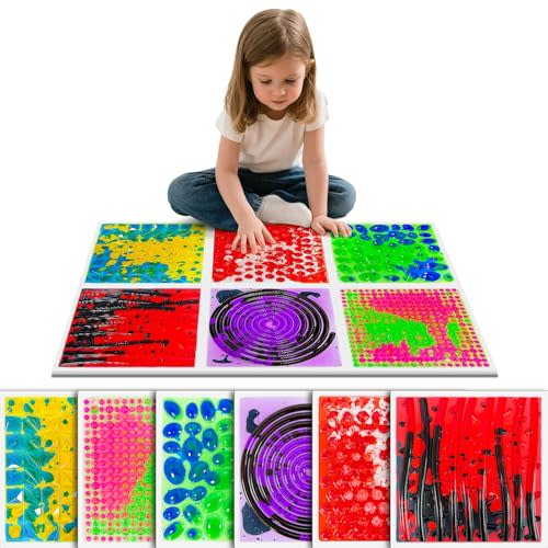 Onyoloy Texture Sensor Liquid Tiles - 6 Square Lava Set, 12" X 12" Sensory Mat, Multi-Color Textured Sensory Lava Tiles, Ages 3 4 5 6+.